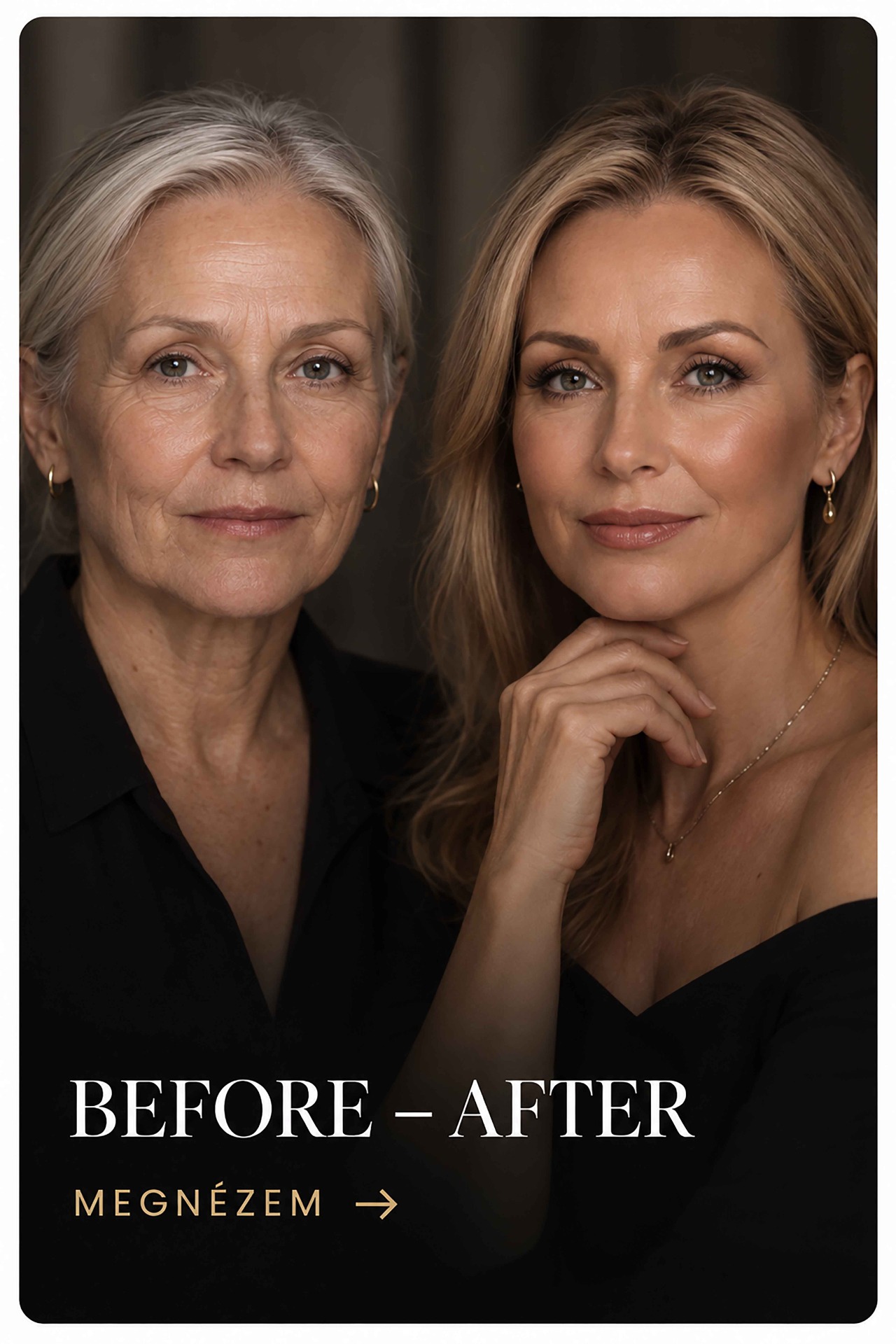 Before–After portréfotózás és professzionális képretusálás. Eredeti és végleges portrék összehasonlítása, természetes bőrretus és prémium utómunka.